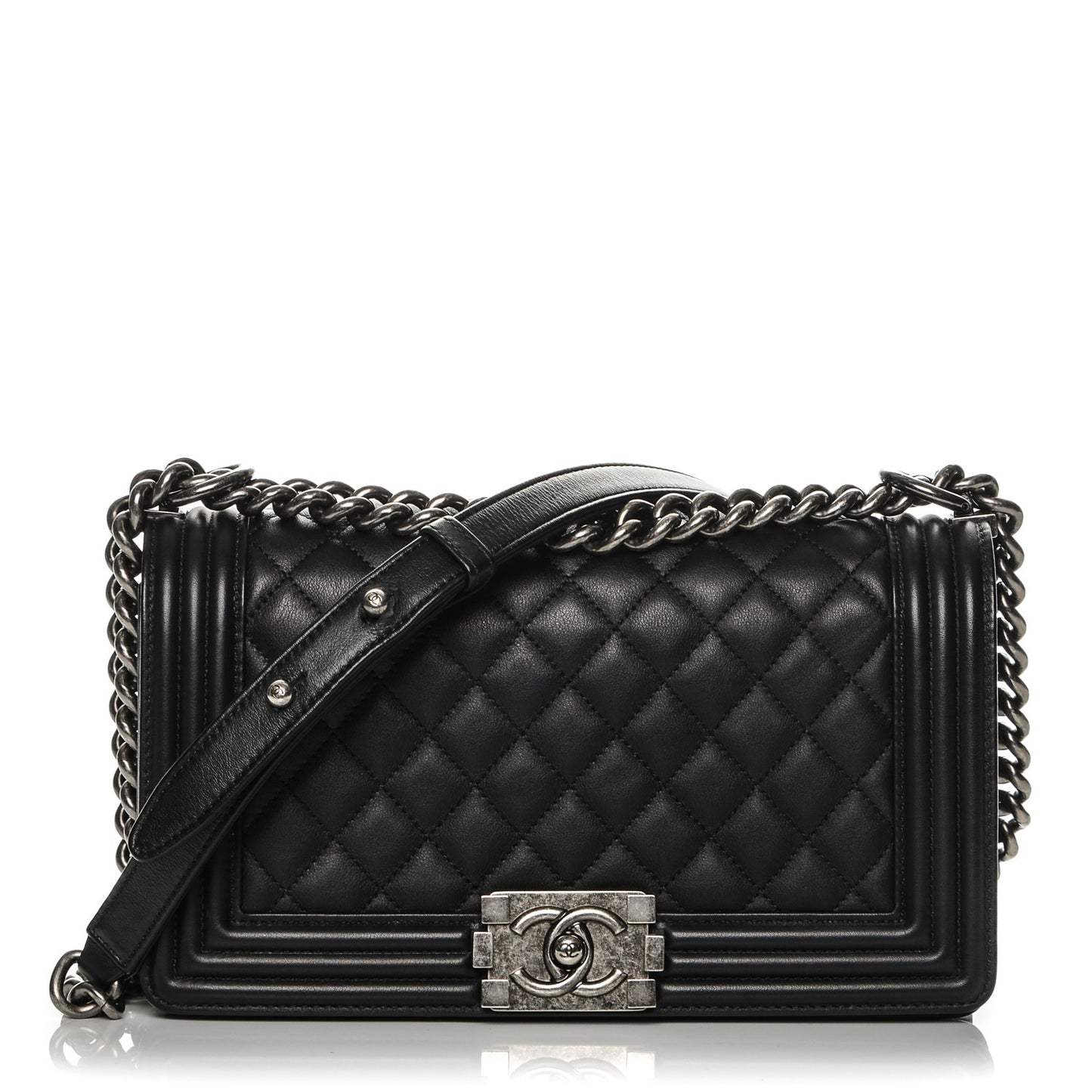 Calfskin Quilted Medium Boy Flap Black