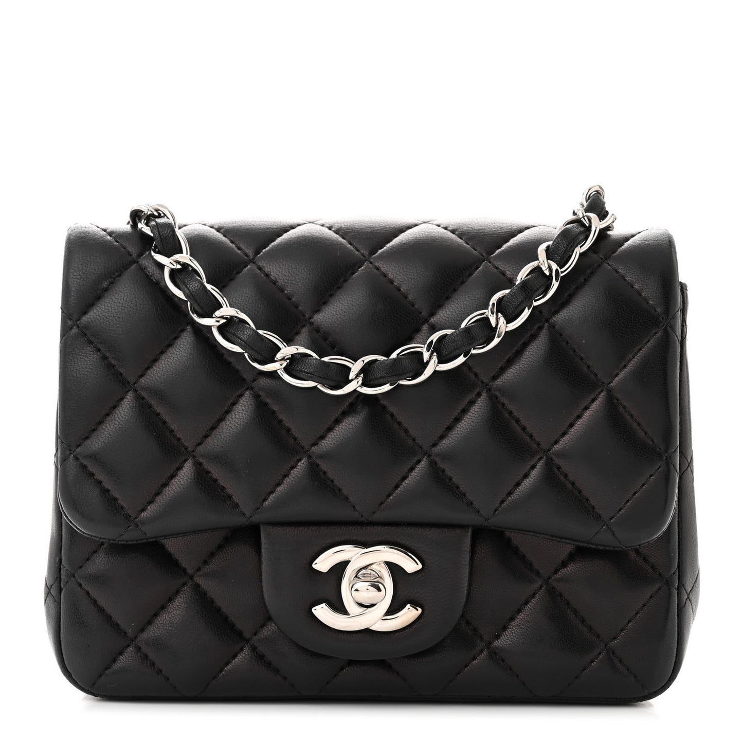 Lambskin Quilted Mini Square Flap Black