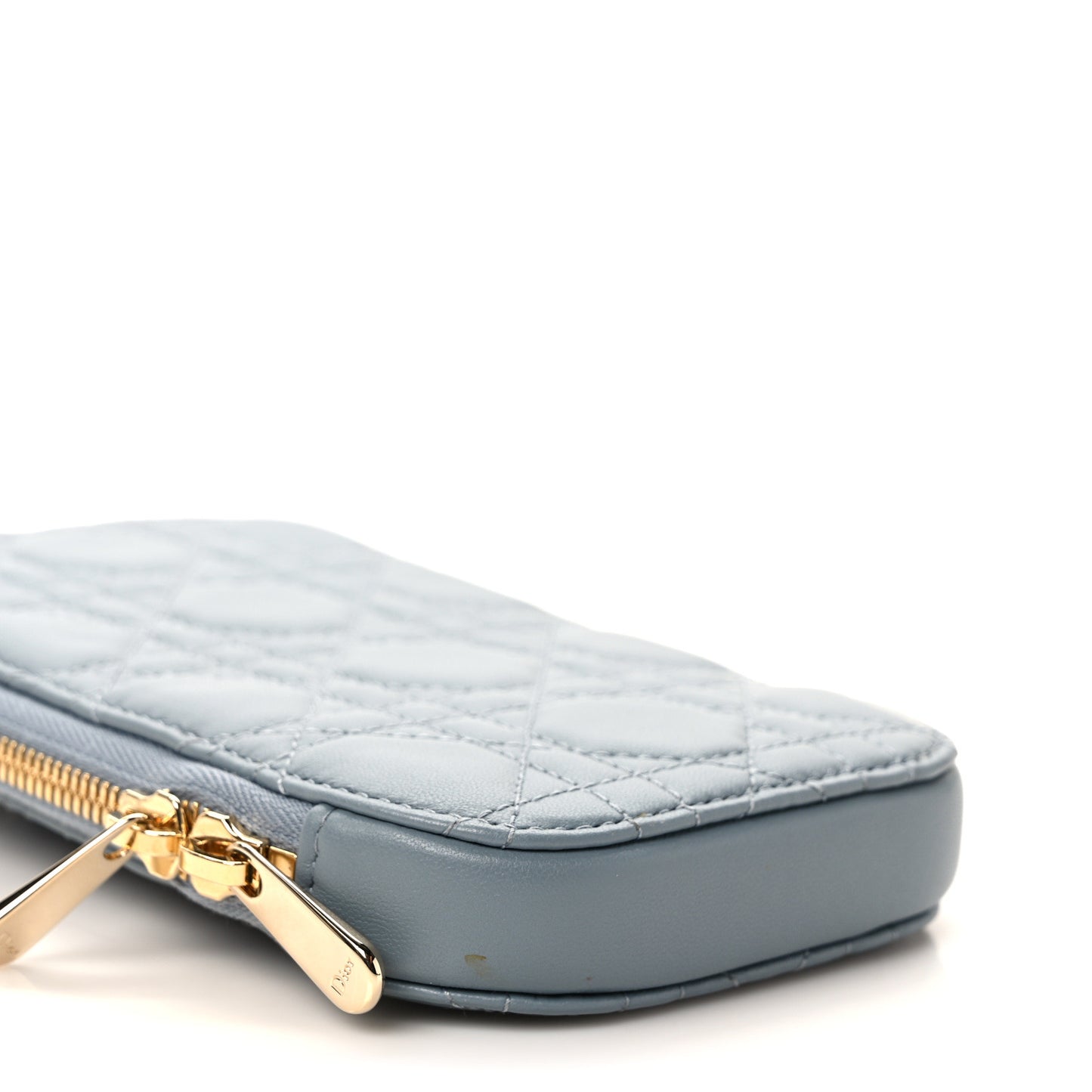 Lambskin Cannage Lady Dior Phone Holder Cloud Blue