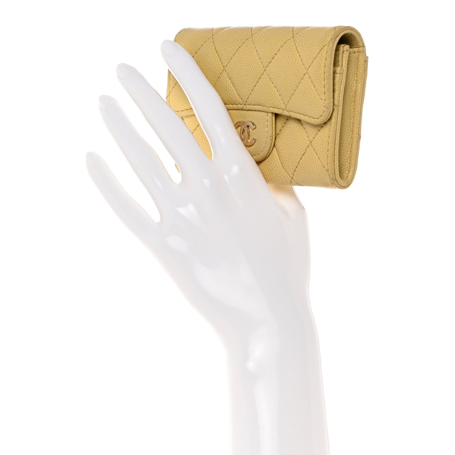 Chanel Caviar Quilted Flap Card Holder Wallet Yellow 2 of 9