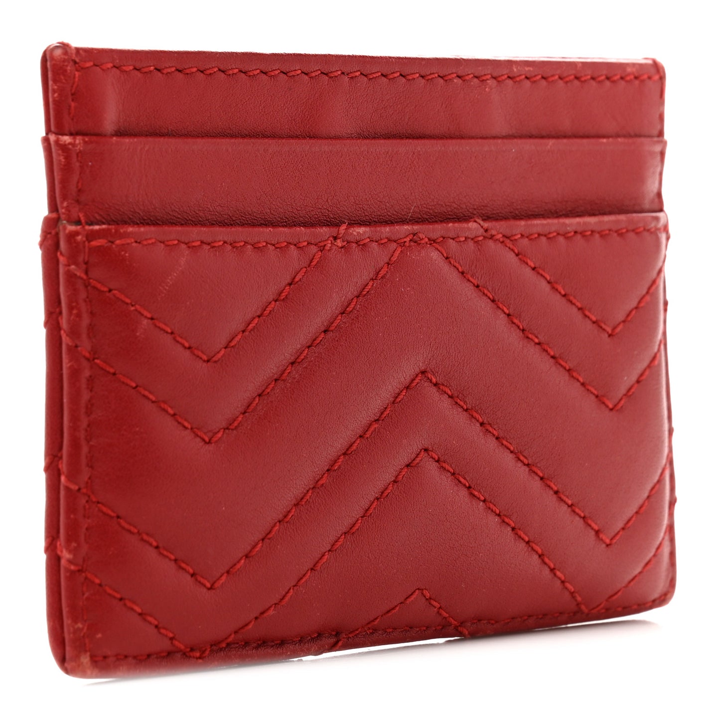 Calfskin Matelasse GG Marmont Card Holder Hibiscus Red
