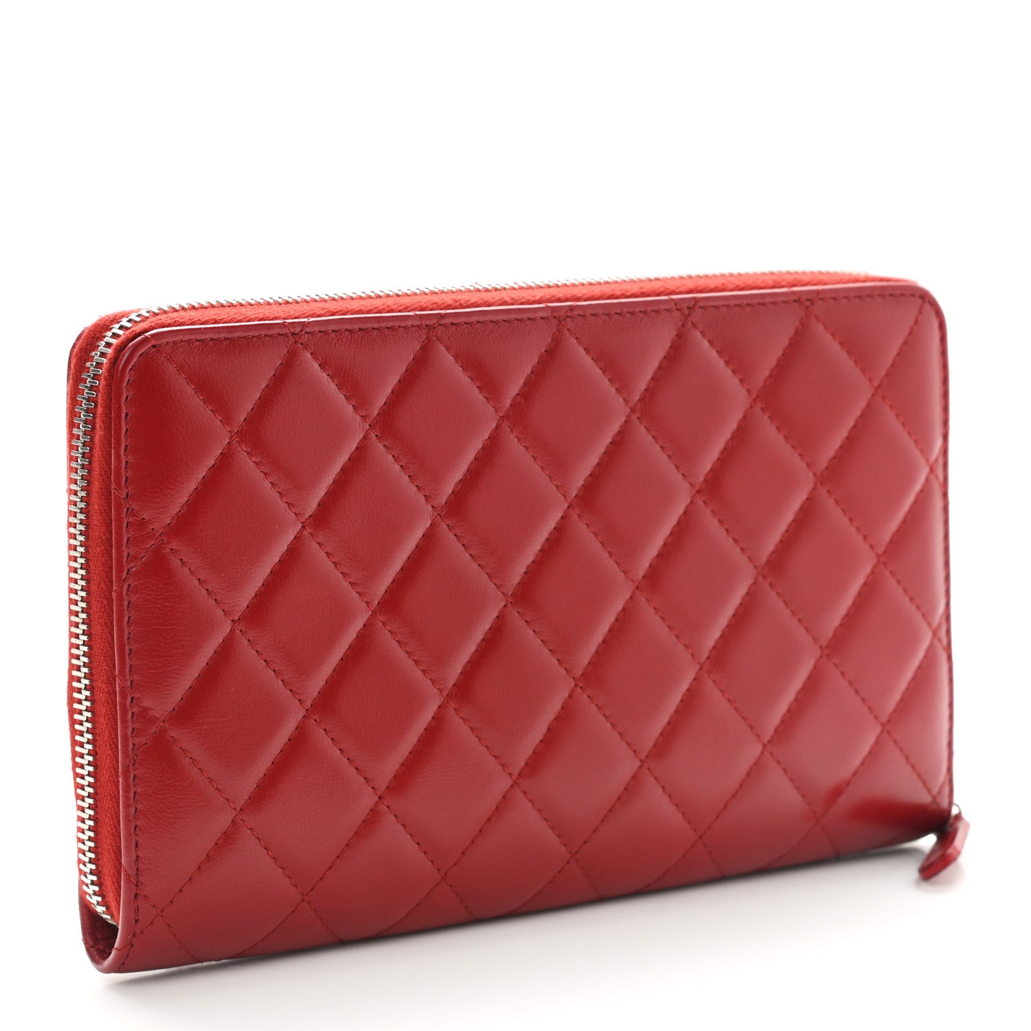 Chanel Lambskin Quilted Large Zip Around Organizer Wallet Red 3 of 9