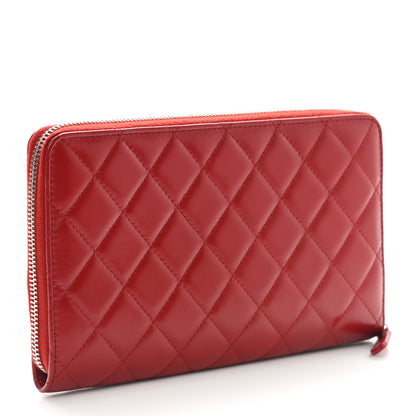 Chanel Lambskin Quilted Large Zip Around Organizer Wallet Red 3 of 9