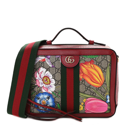 Gucci GG Supreme Monogram Flora Web Small Ophidia Top Handle Shoulder Bag Hibiscus Red 1 of 9