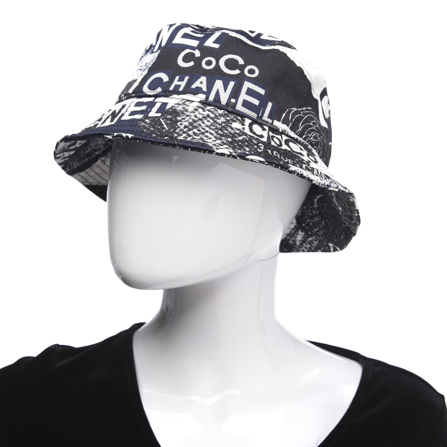 Chanel Cotton Coco Print Bucket Hat M Navy Black White 2 of 6