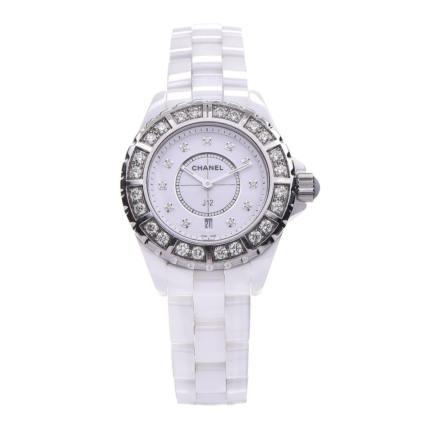 Stainless Steel Ceramic Diamond Bezel 33mm J12 Quartz Watch White