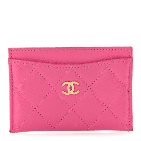Caviar Quilted Card Holder Fuchsia