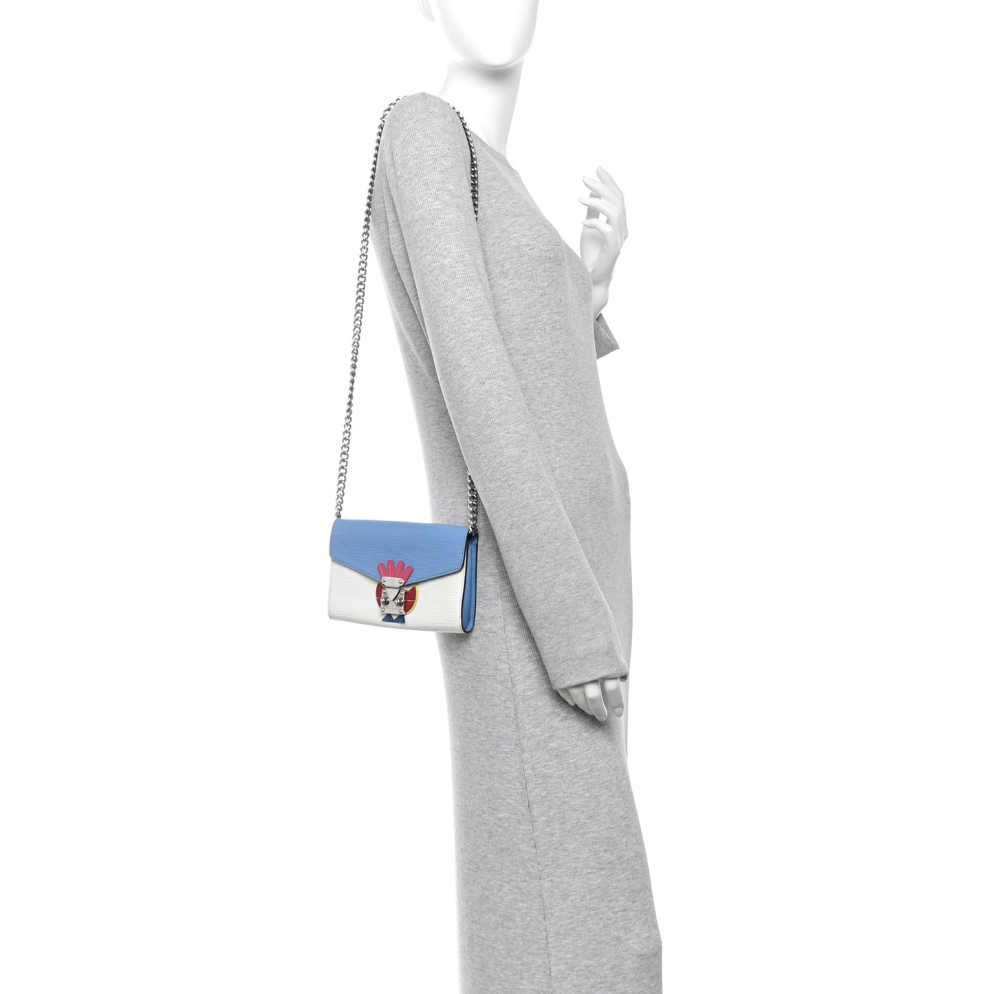 Epi Tribal Mask Chain Wallet Blue White