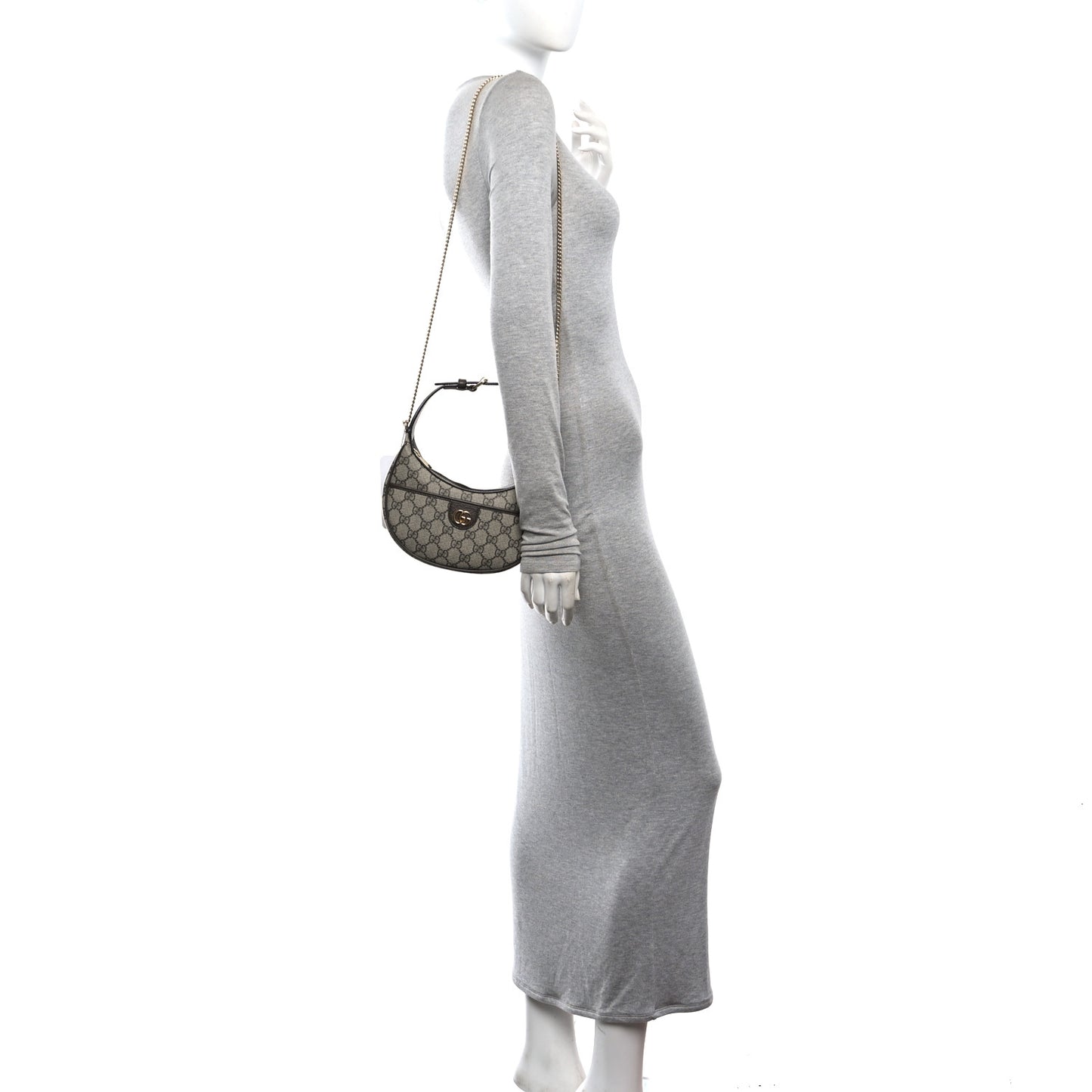 GG Supreme Monogram Textured Dollar Calfskin Small Ophidia Shoulder Bag Beige Ebony New Acero