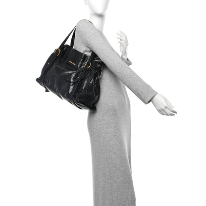 Miu Miu Vitello Lux Peggy Bow Tote Black 2 of 10