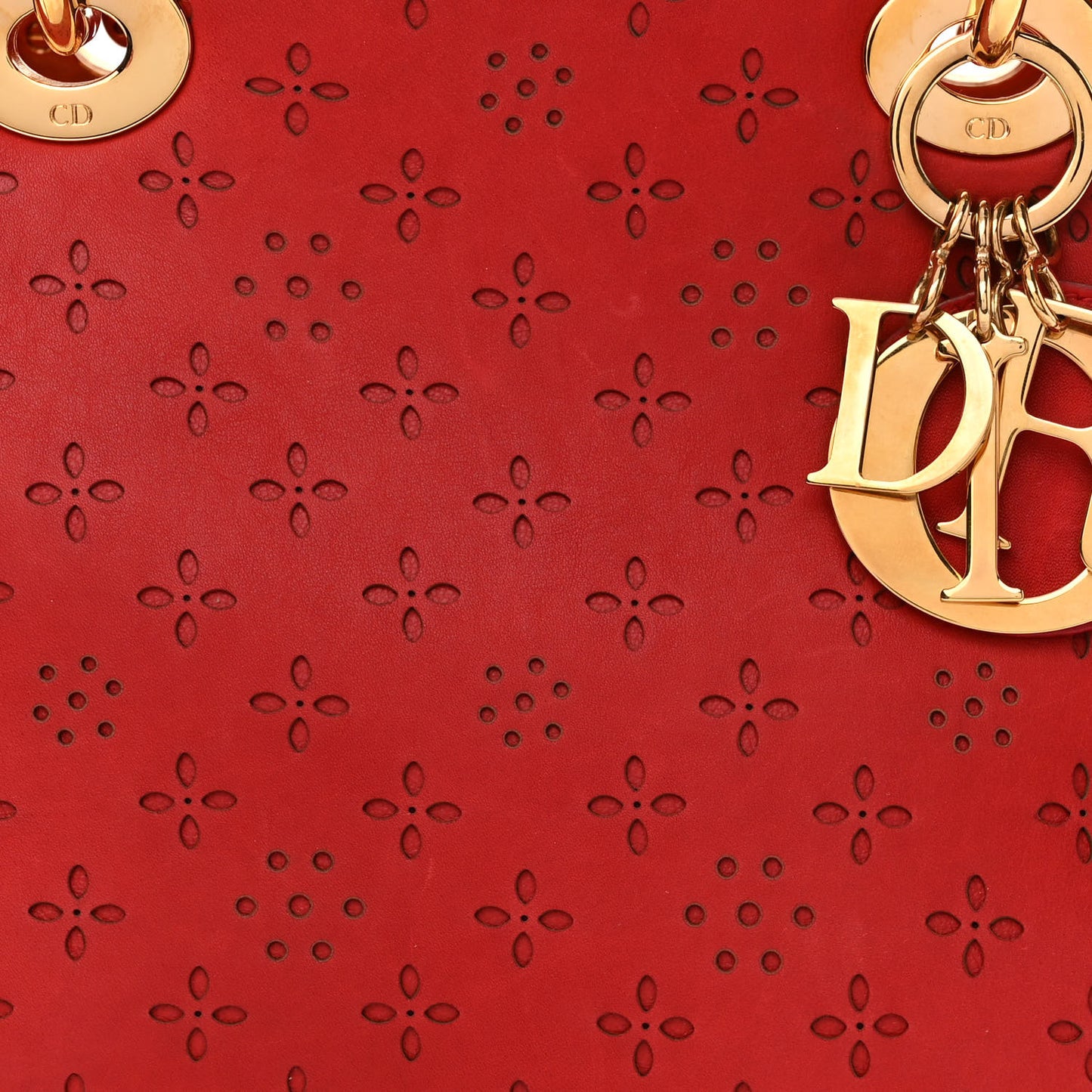 Calfskin Laser Cut Medium Lady Dior Red