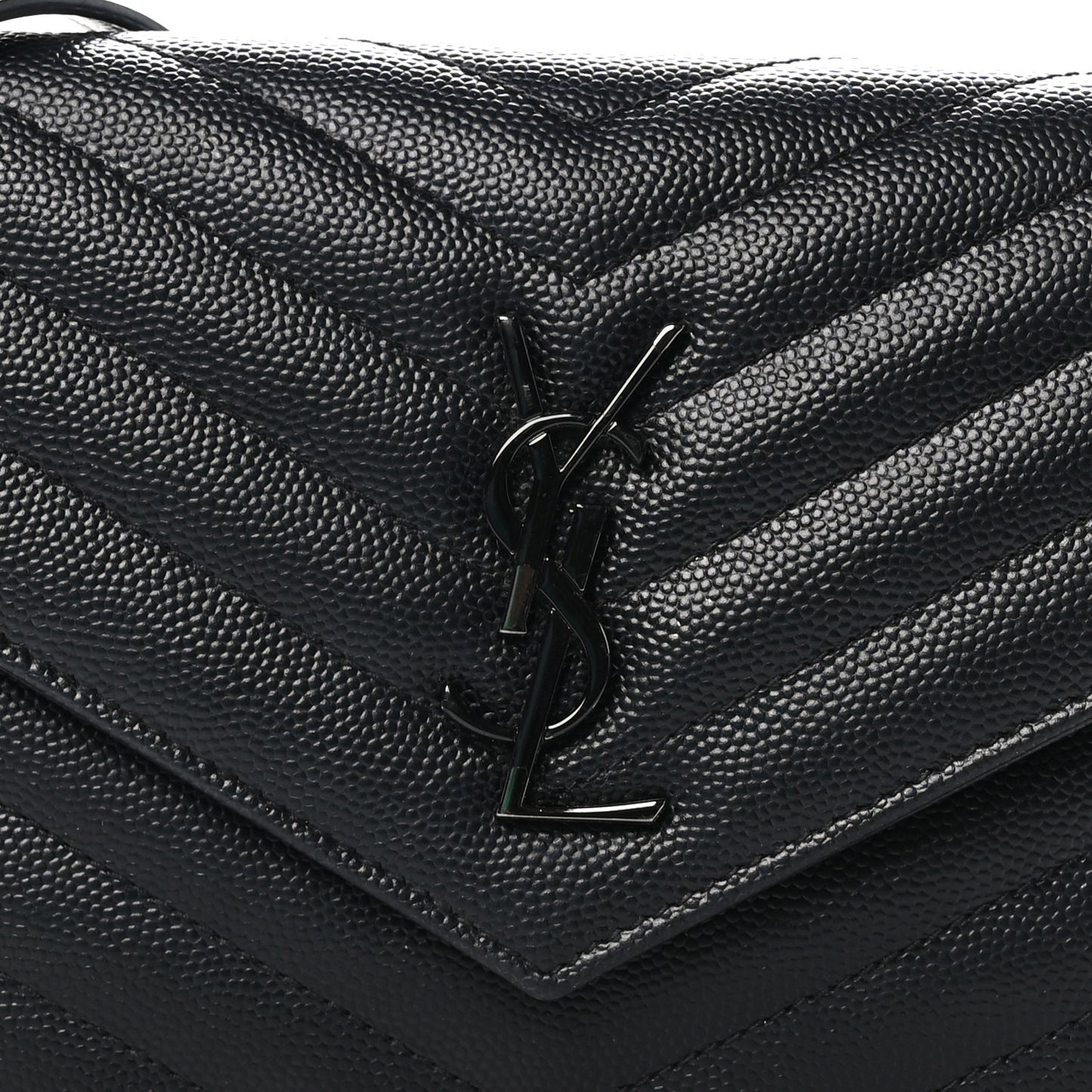 Grain De Poudre Matelasse Chevron Monogram Monochrome Envelope Chain Wallet Black