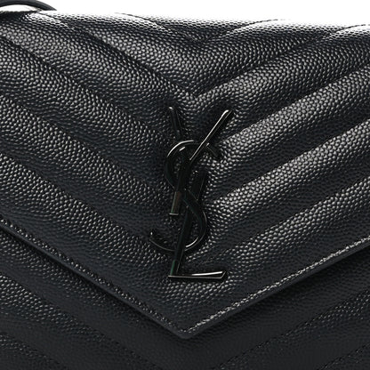 Saint Laurent Grain De Poudre Matelasse Chevron Monogram Monochrome Envelope Chain Wallet Black 7 of 9