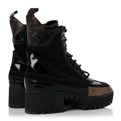 Louis Vuitton Suede Calfskin Monogram Laureate Platform Desert Boots 40 Black 4 of 14