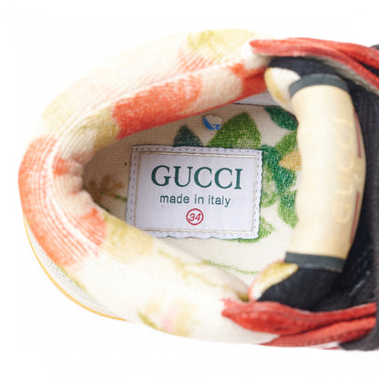 Gucci Suede Calfskin Womens Ultrapace Mid Top Sneakers 34 Hibiscus Red Black Neon Yellow Yolk 7 of 8