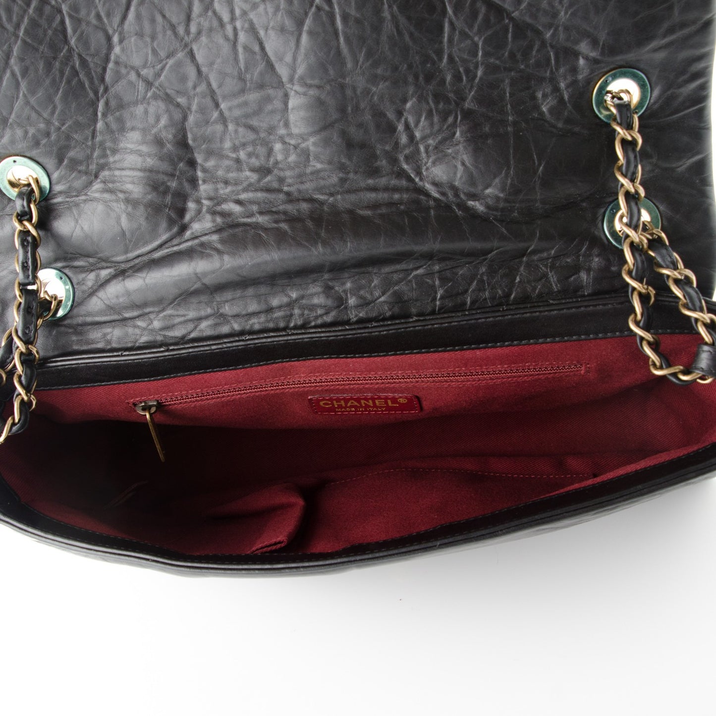 Aged Calfskin Quilted Medium Pondichery Flap Black