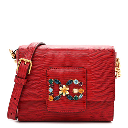 Dolce & Gabbana Lizard Embossed Crystal Embellished DG Millennials Mini Crossbody Bag Red 1 of 10
