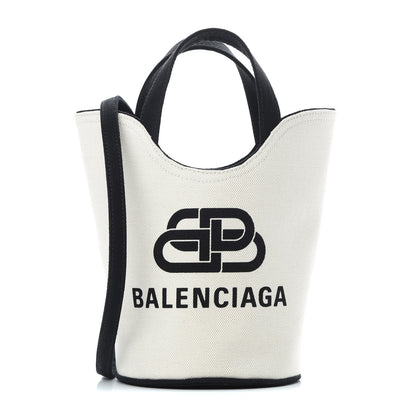 Balenciaga Cotton Canvas Calfskin New Wave Tote XS Natural Black 1 of 10