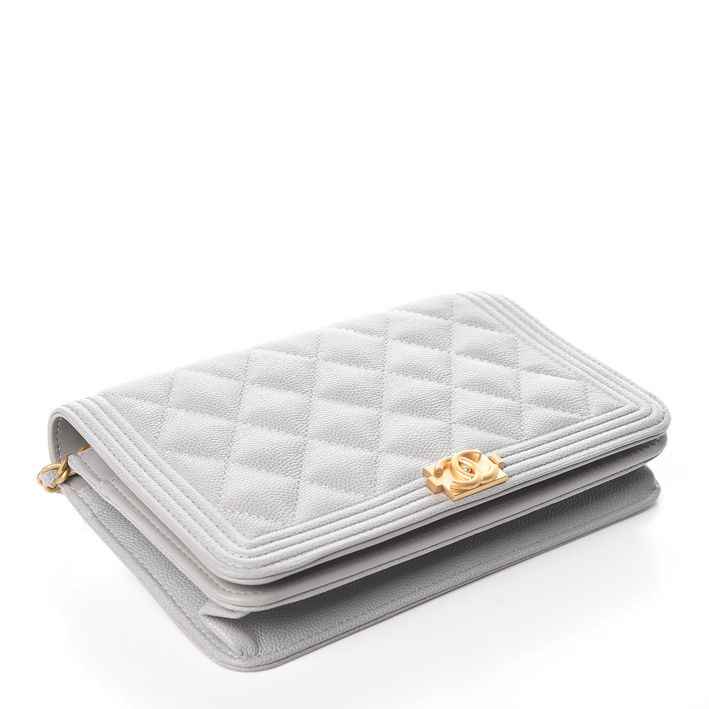 Caviar Quilted Boy Wallet On Chain WOC Grey