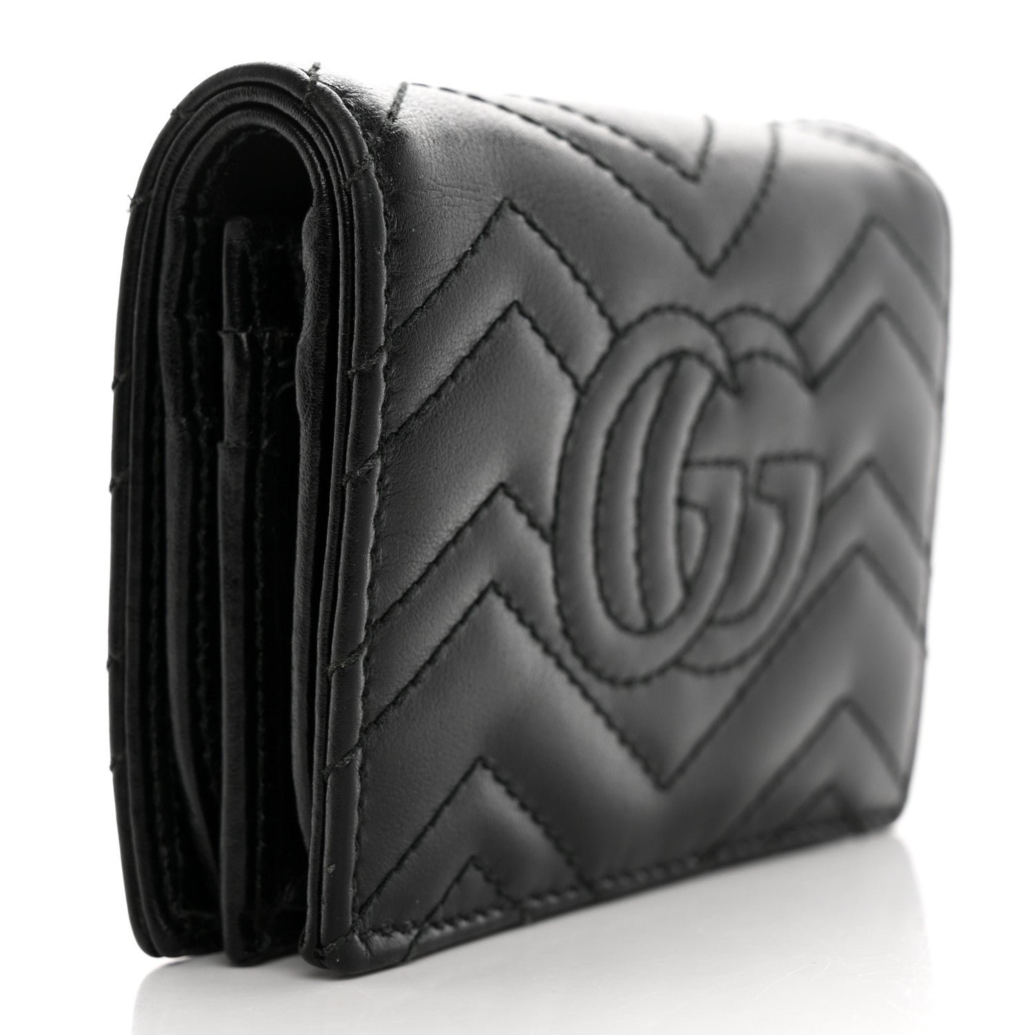 Gucci Calfskin Matelasse GG Marmont Card Case Wallet Black 3 of 12