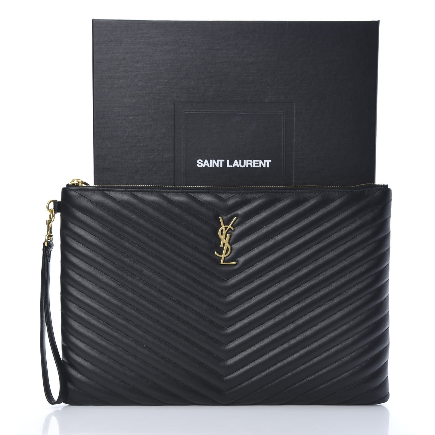 Calfskin Matelasse Chevron Monogram Document Holder Black