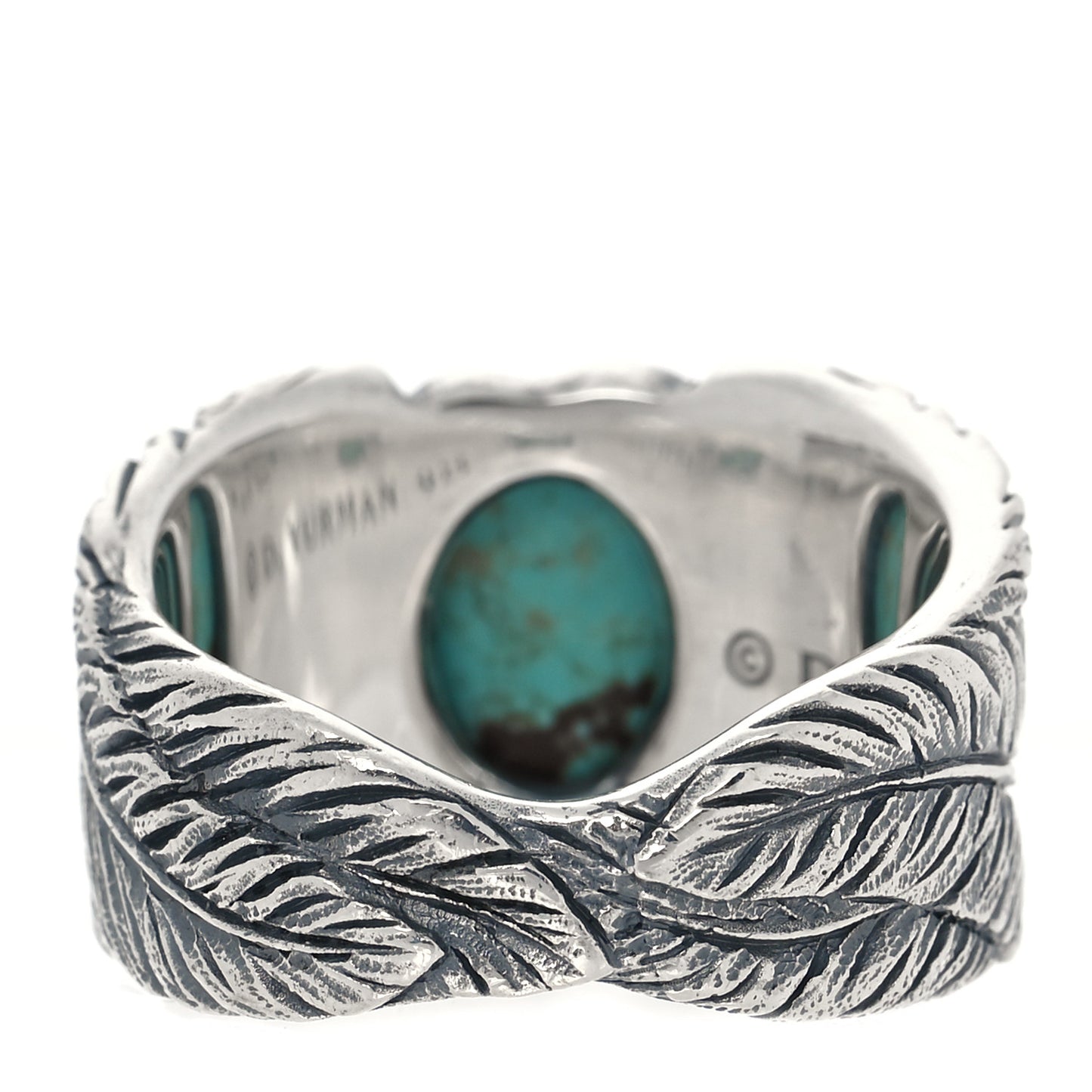 Sterling Silver Turquoise Southwest Feather Cigar Band Ring 63 10.25