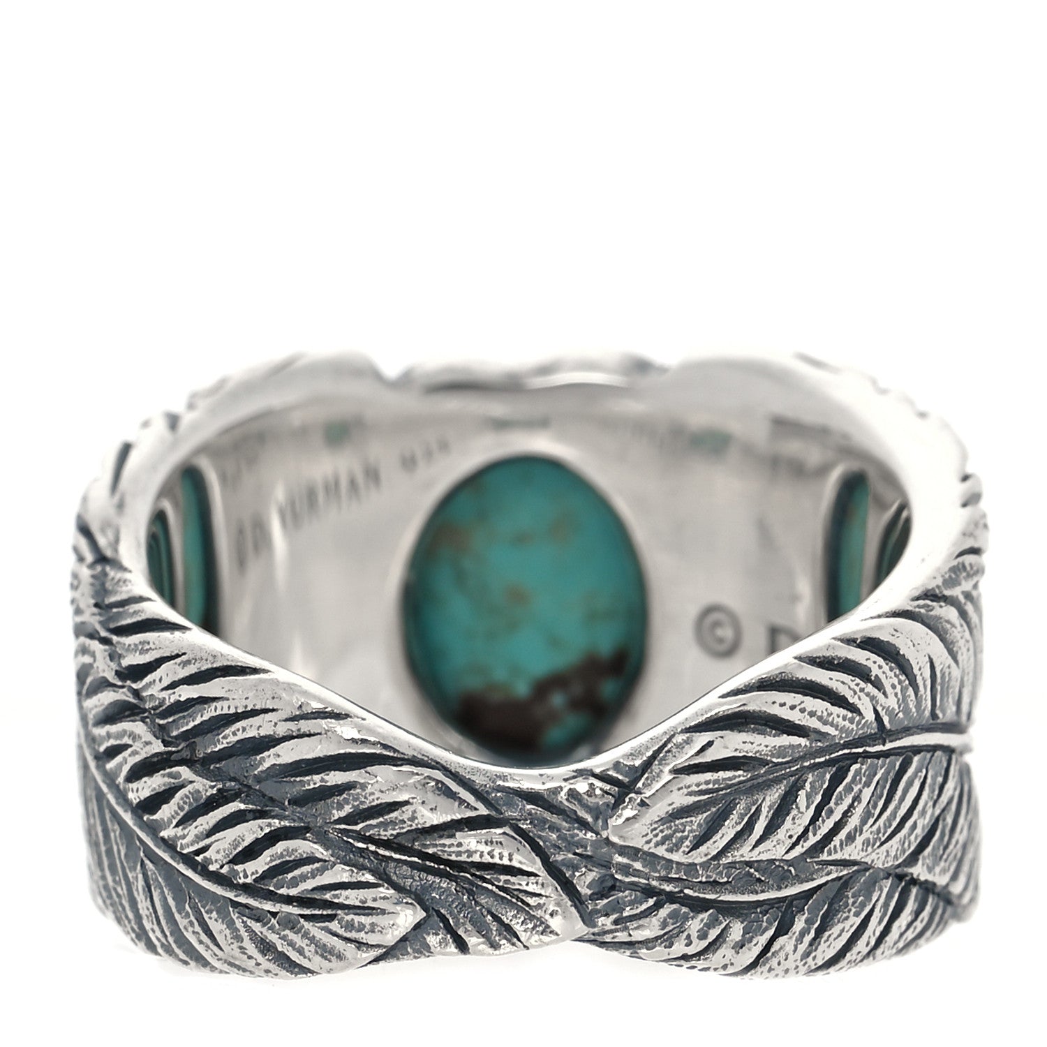 David Yurman Sterling Silver Turquoise Southwest Feather Cigar Band Ring 63 10.25 3 of 4