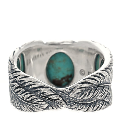 David Yurman Sterling Silver Turquoise Southwest Feather Cigar Band Ring 63 10.25 3 of 4