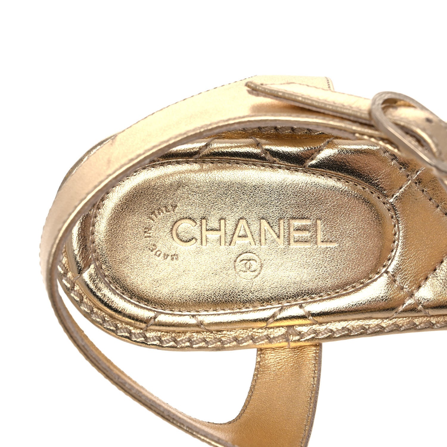 Chanel Laminated Lambskin Quilted CC Pearl Thong Sandals 38.5 Gold 7 of 10