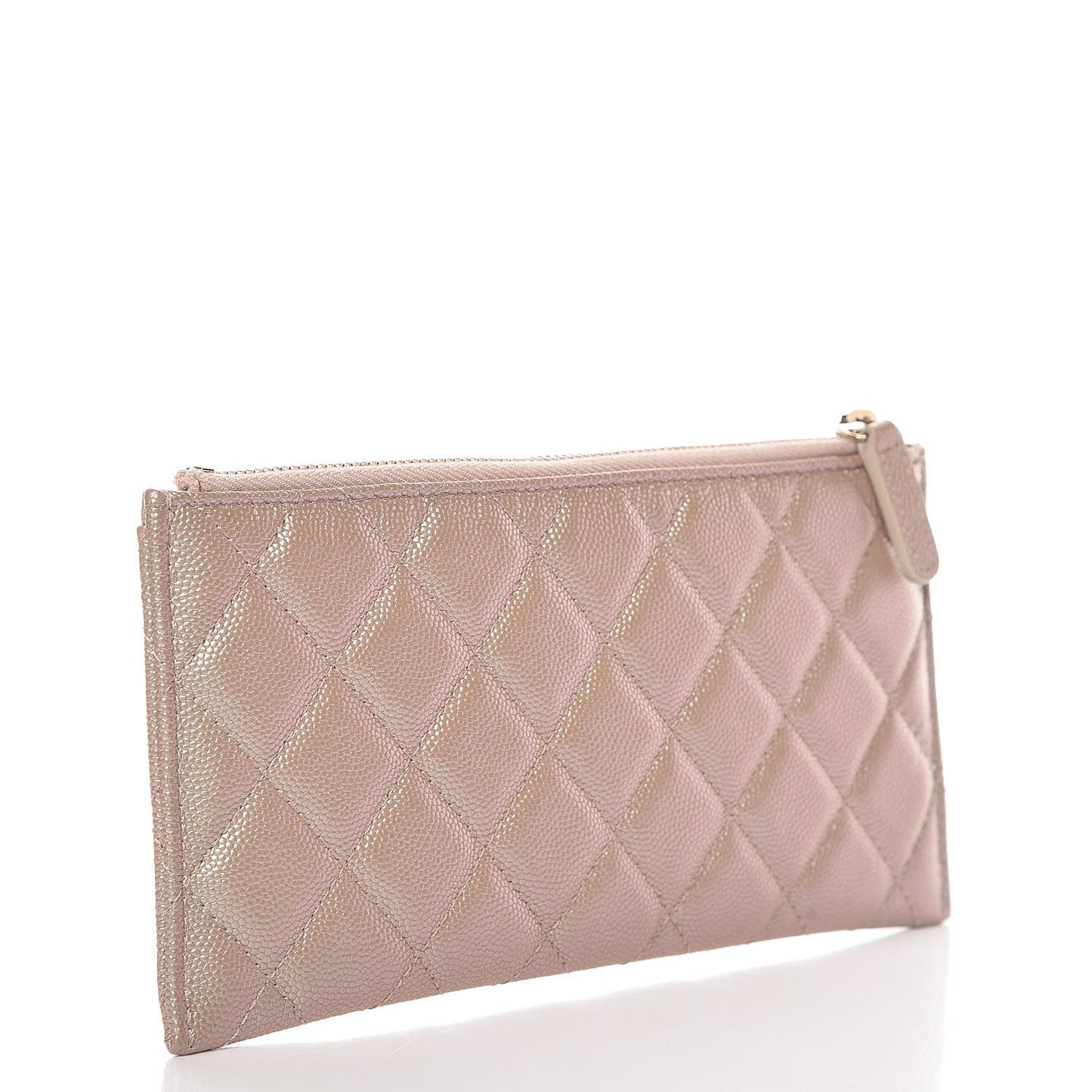 Iridescent Caviar Quilted Classic Zip Pouch Beige