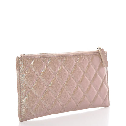 Chanel Iridescent Caviar Quilted Classic Zip Pouch Beige 3 of 8