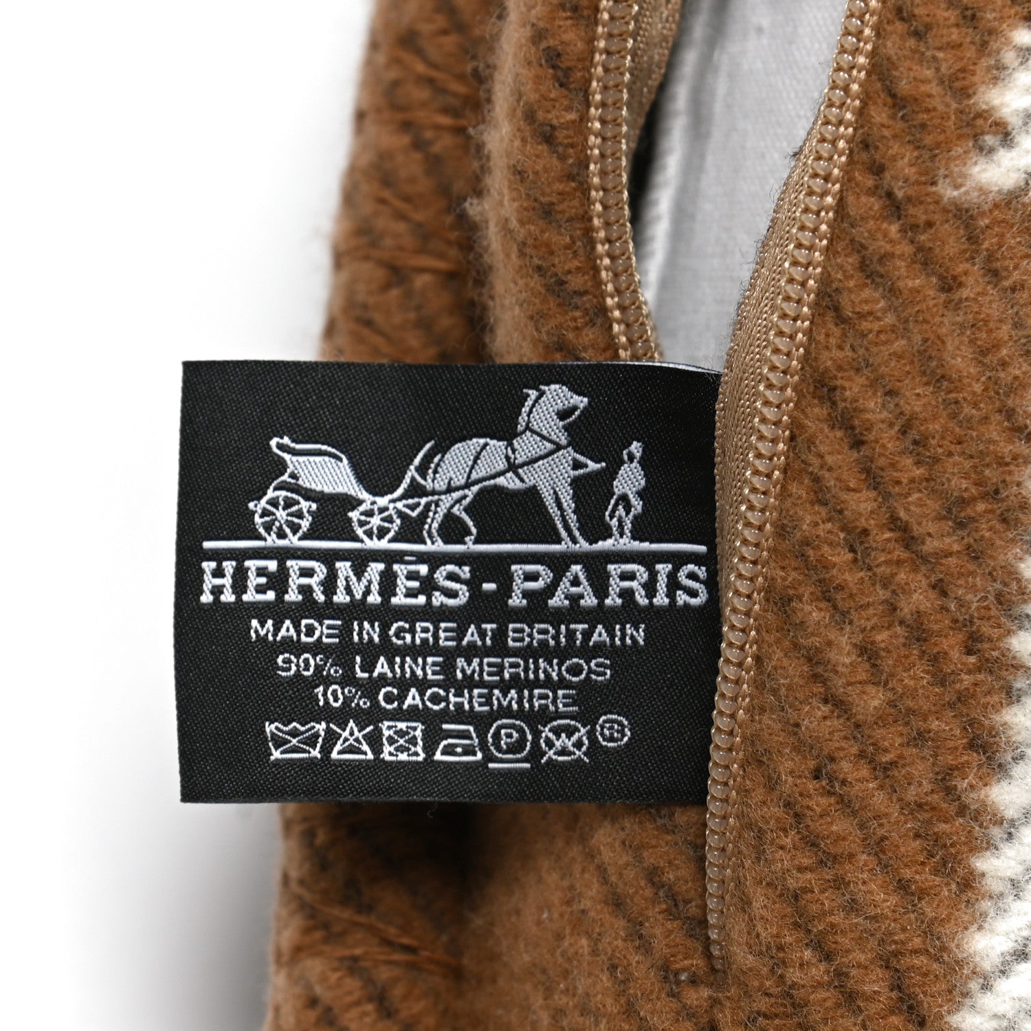 Hermes Wool Cashmere Avalon Pillow PM Ecru Camel 3 of 4