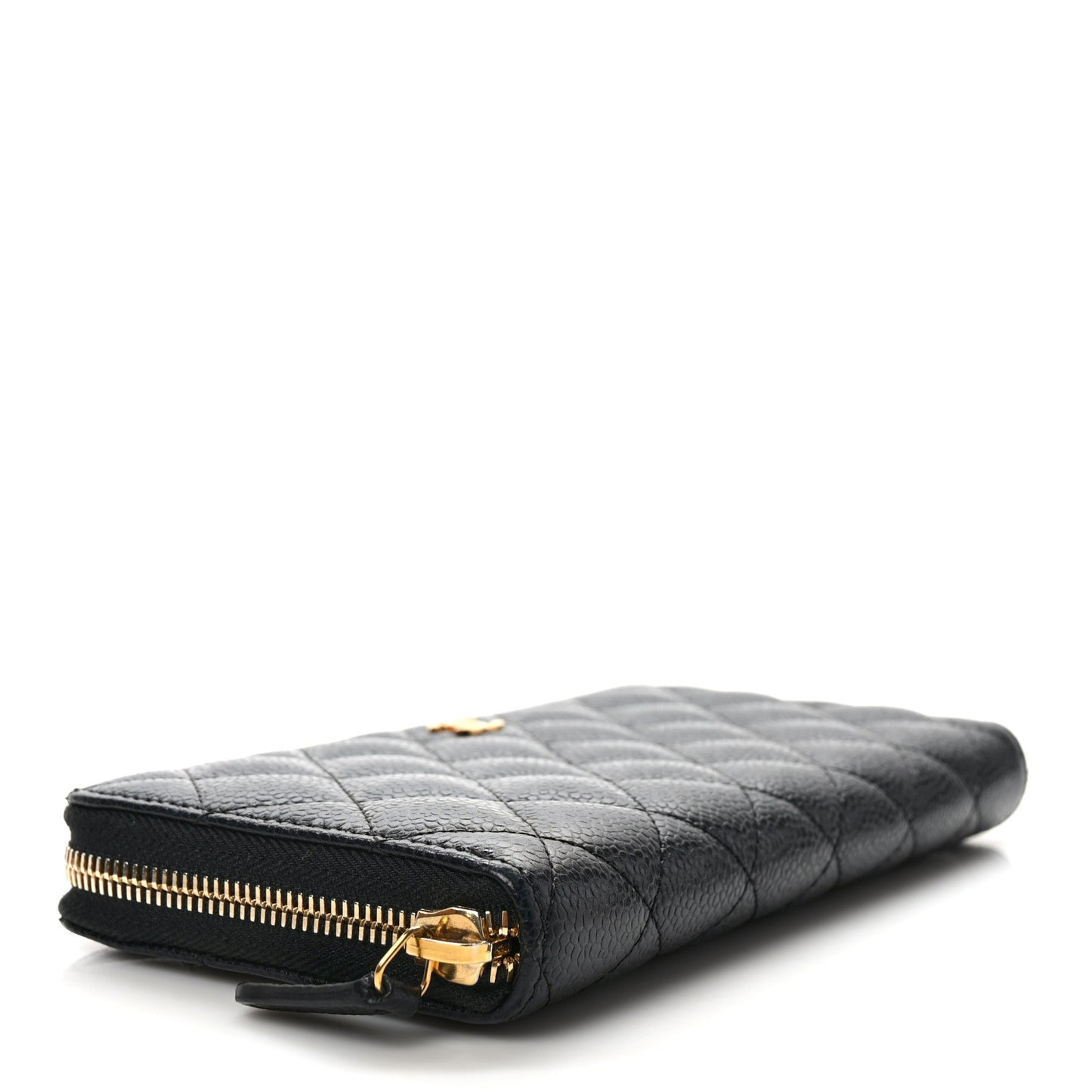 Caviar Quilted Large Gusset Zip Around Wallet Black