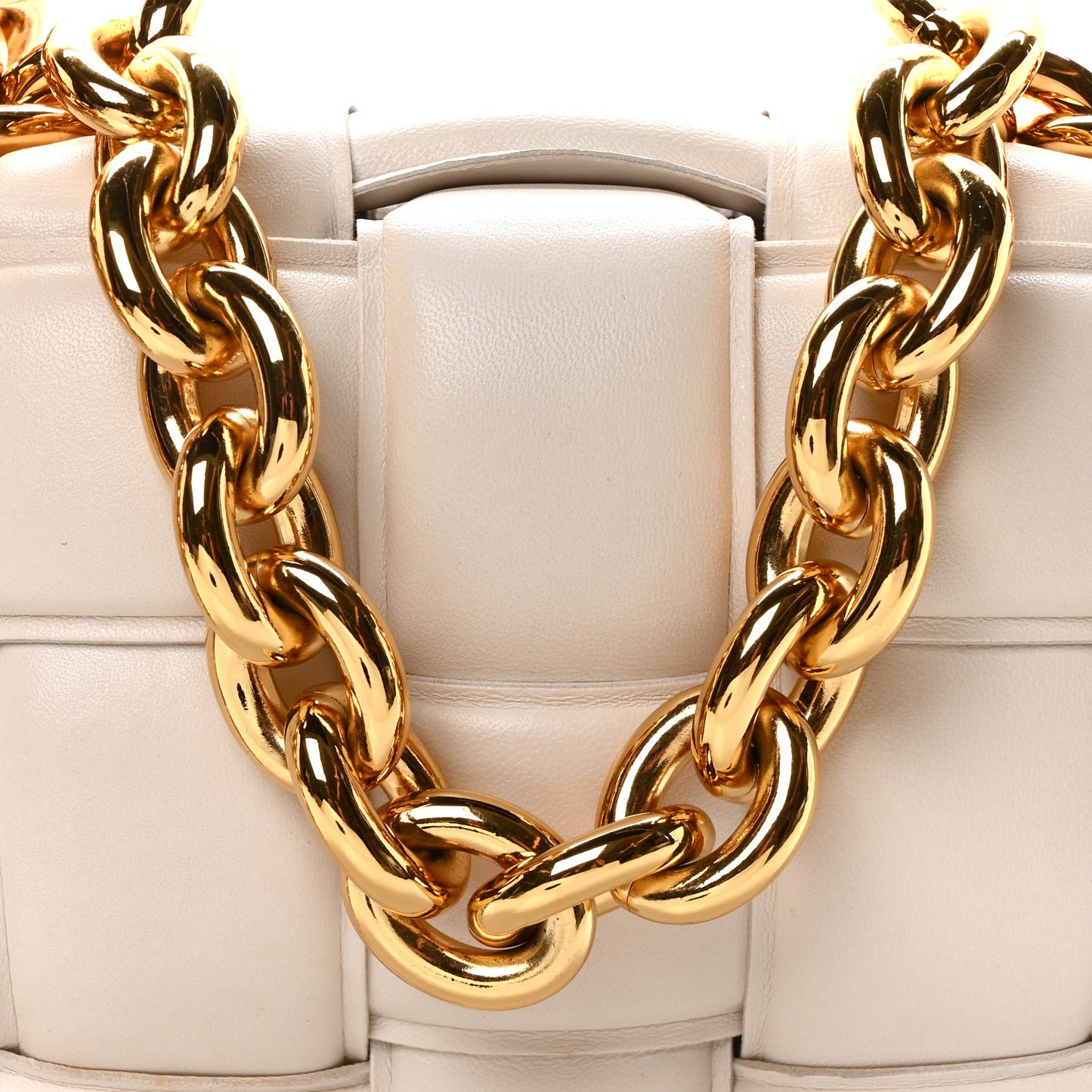 Lambskin Maxi Intreccio Padded Chain Cassette Crossbody Bag White