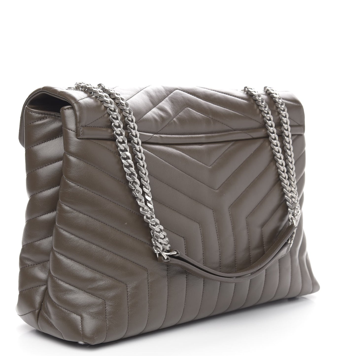 Calfskin Y Quilted Monogram Large Loulou Chain Satchel Kaki Fonce