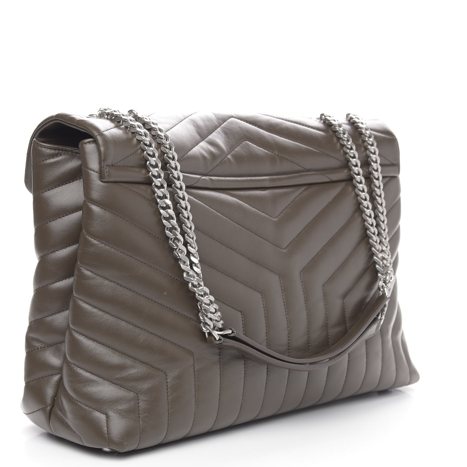 Saint Laurent Calfskin Y Quilted Monogram Large Loulou Chain Satchel Kaki Fonce 3 of 14