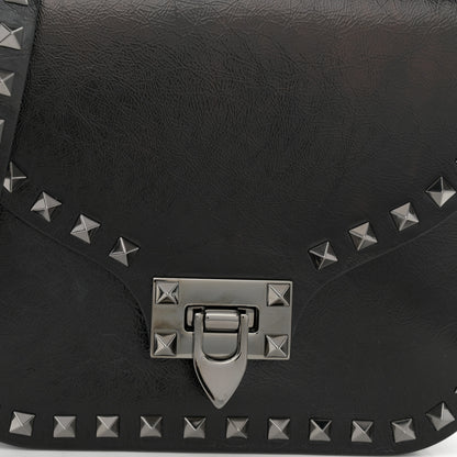 Valentino Garavani Craquele Calfskin Rockstud Shoulder Flap Messenger Bag Black 8 of 11