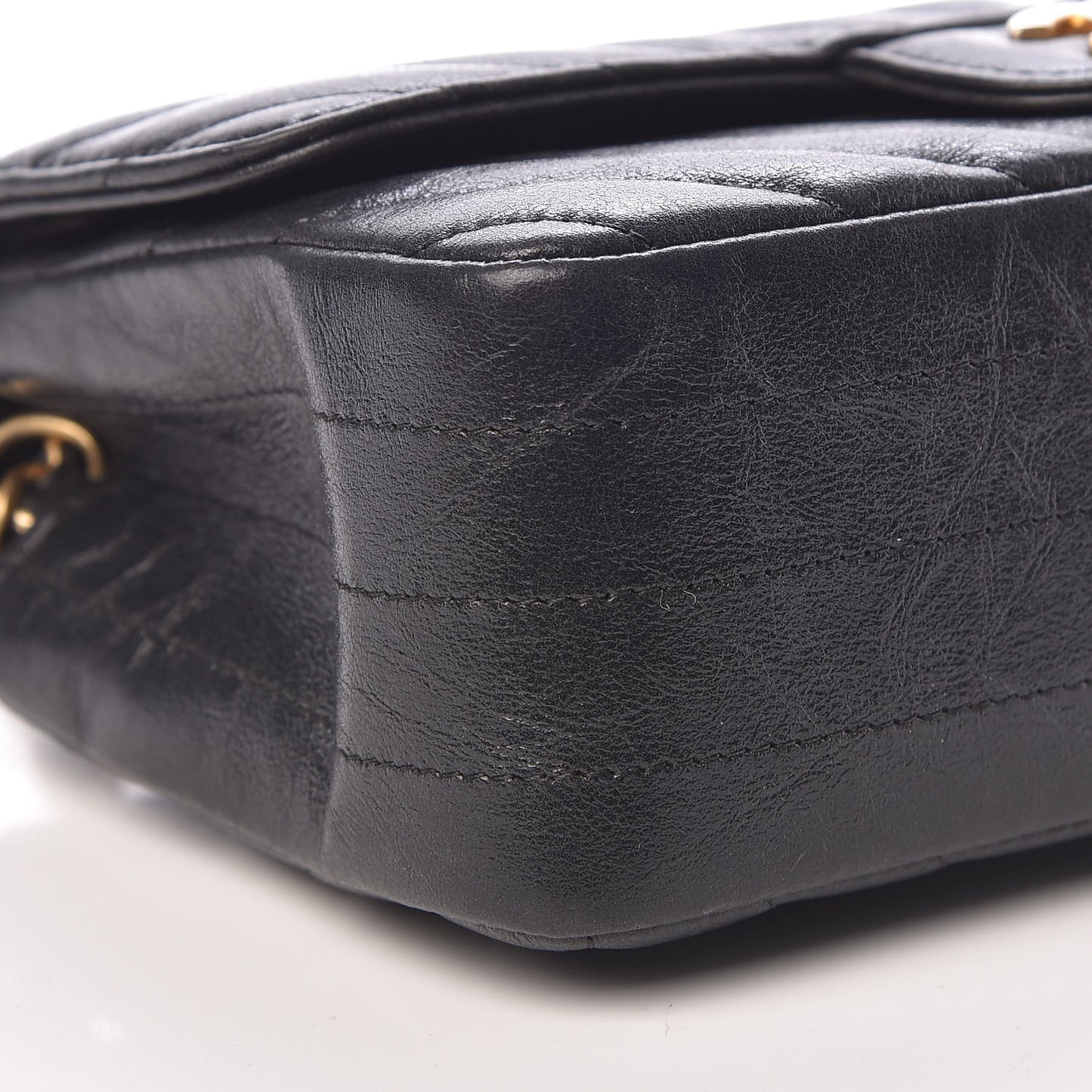 Iridescent Calfskin Chevron Quilted Mini Rectangular Flap Black