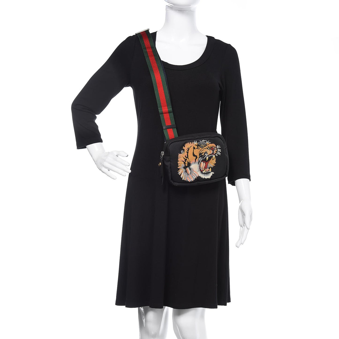 Canvas Web Tiger Embroidered Messenger Bag Black