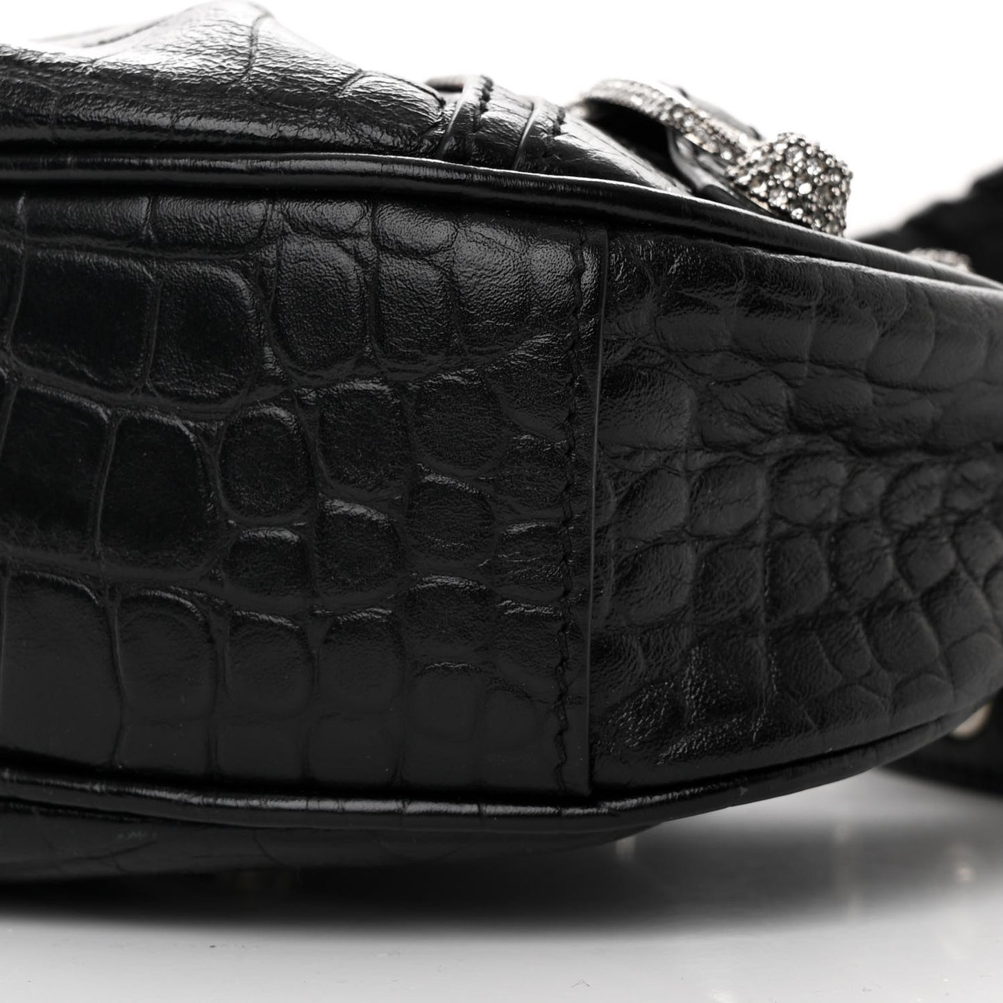 Extra Supple Calfskin Crystal Crocodile Embossed Le Cagole Shoulder Bag XS Black