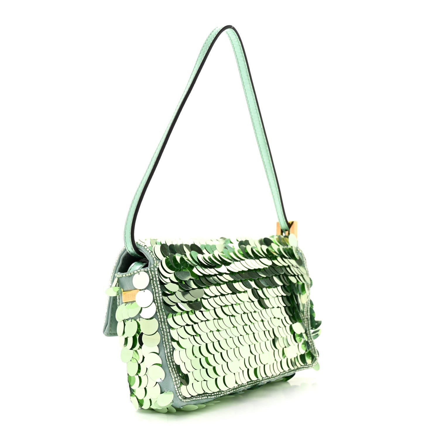 Fendi Satin Paillettes Catalan Mirror Mini Baguette 1997 Green 3 of 9