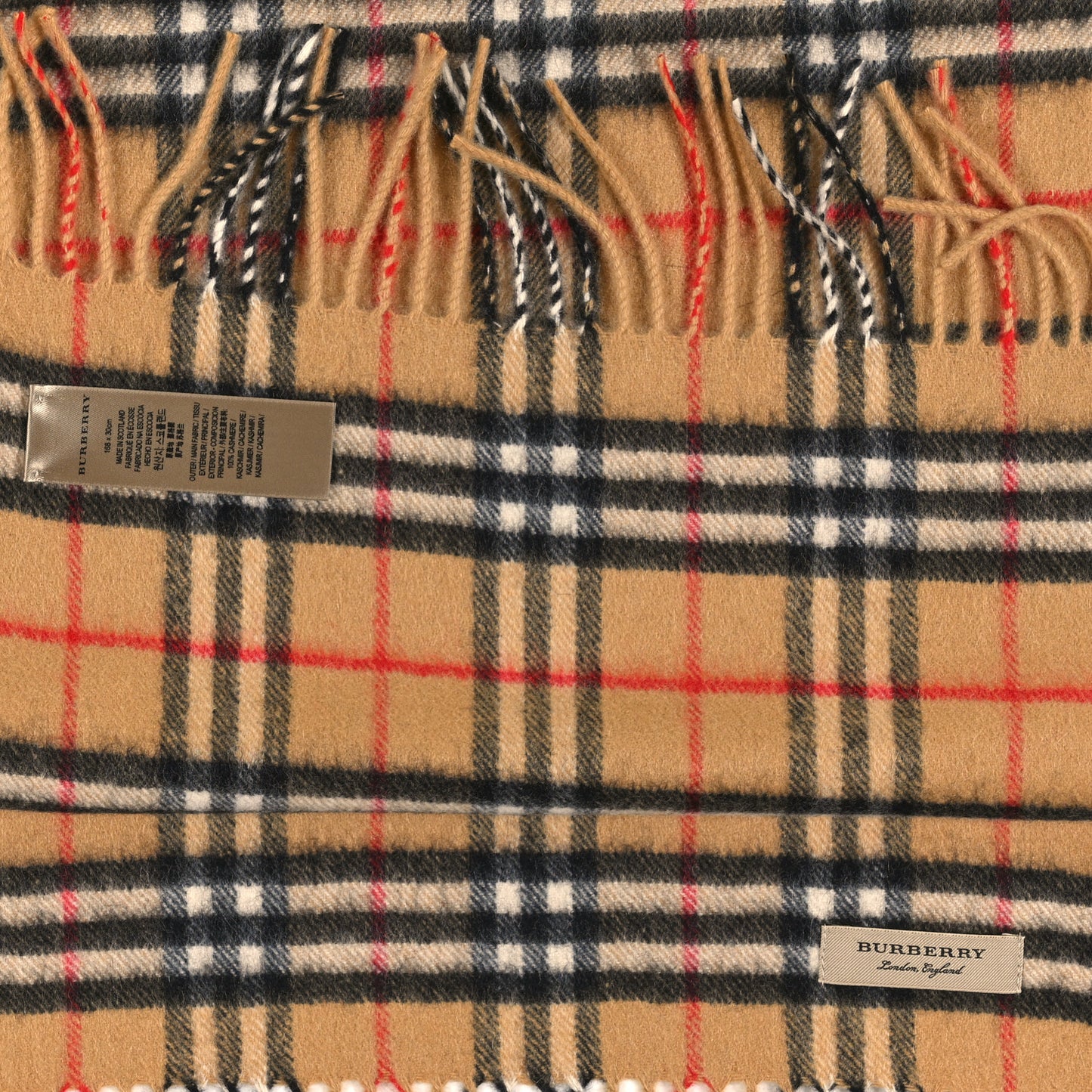 Cashmere Vintage Check Fringe Scarf Antique Yellow