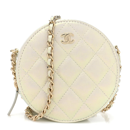 Chanel Iridescent Lambskin Quilted Round Clutch With Chain Ivory 1 of 10