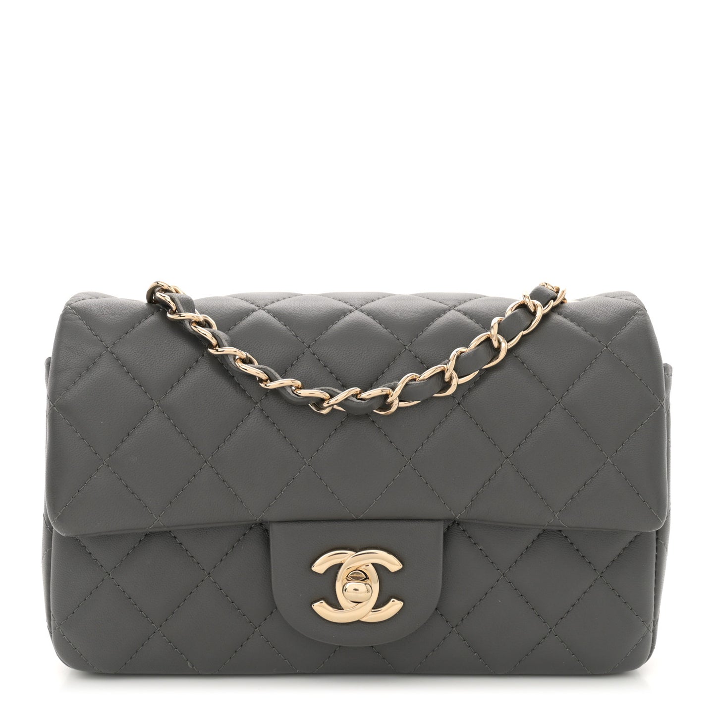 Lambskin Quilted Mini Rectangular Flap Dark Grey