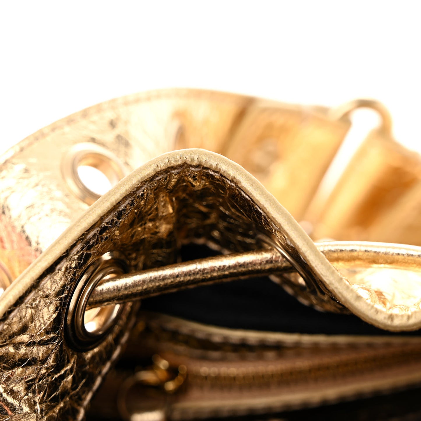 Metallic Agneau Arena Crystal Le Cagole Bucket Bag XS Light Gold