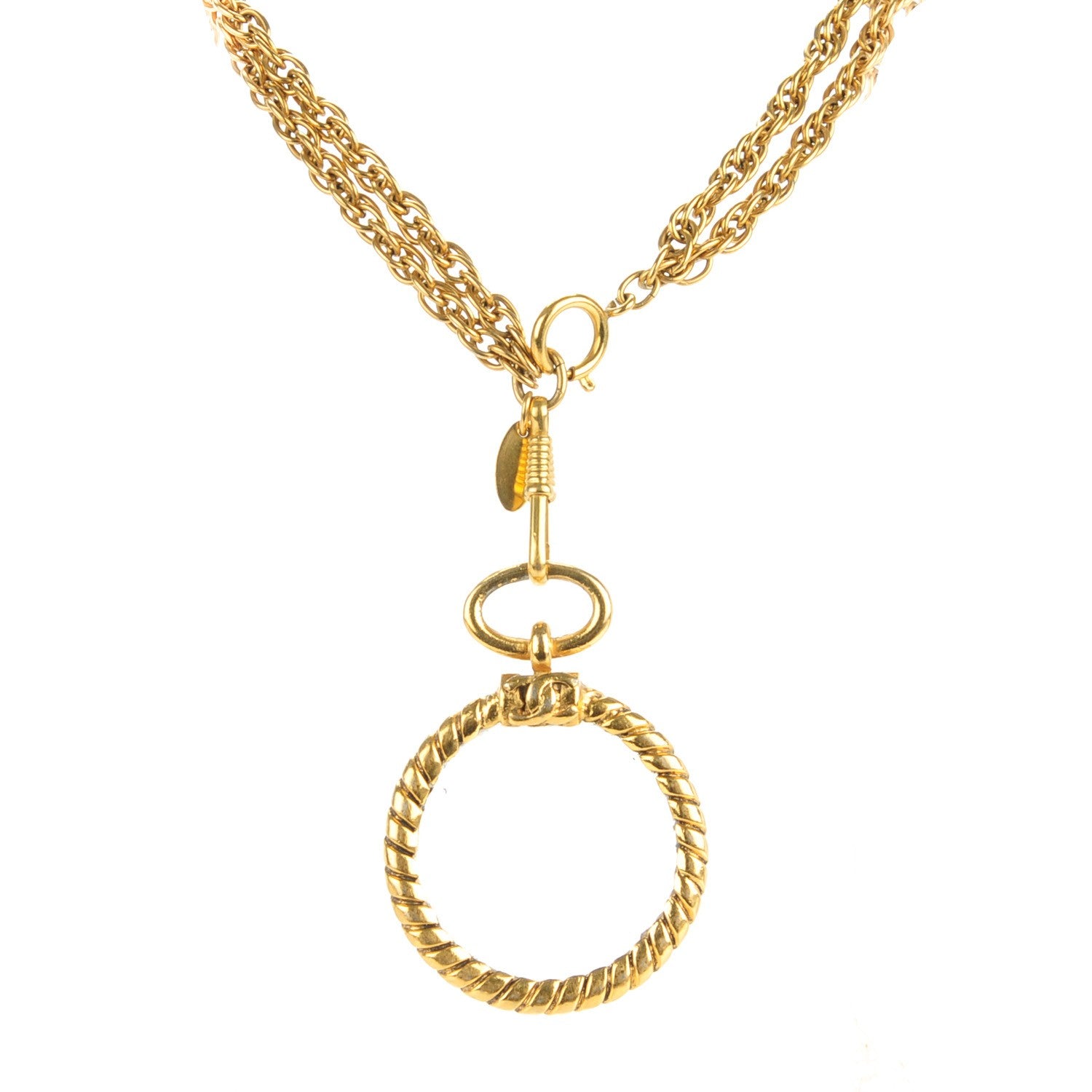 Chanel Loupe Magnifying Glass Double Chain Necklace Gold 1 of 4