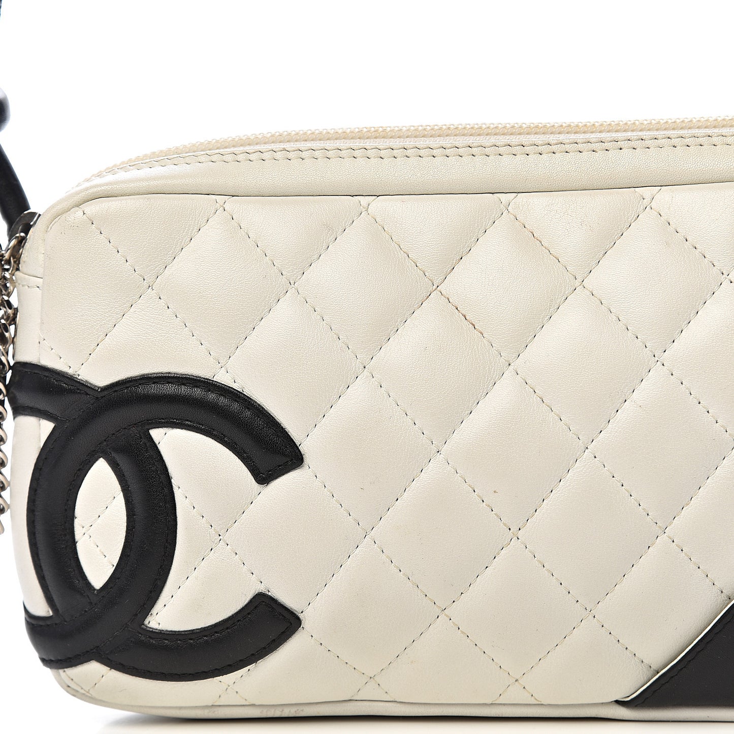 Calfskin Quilted Cambon Pochette White Black