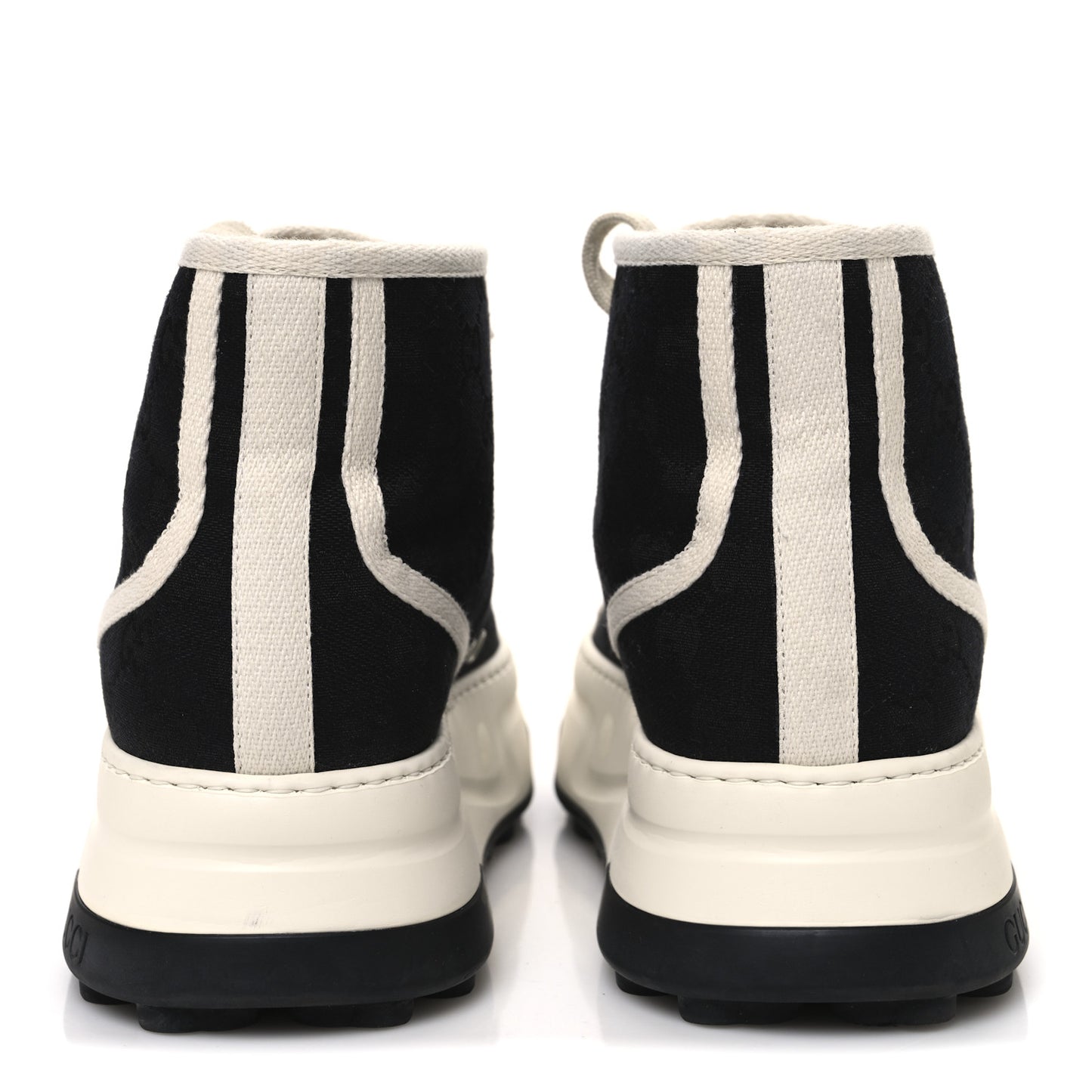 New Canvas GG Monogram Womens Tennis 1977 High Top 55mm Platform Sneakers 39.5 Black Mystic White