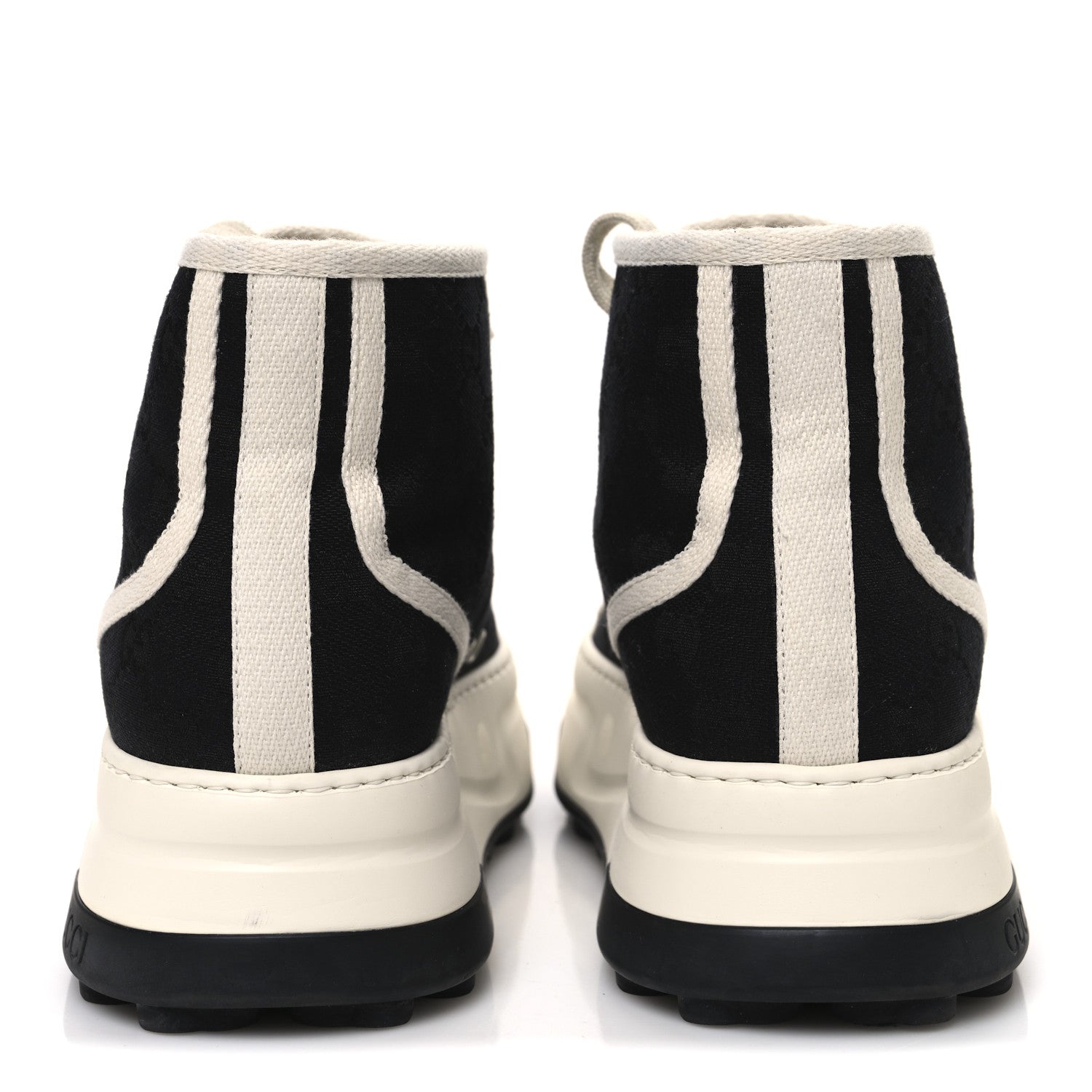 Gucci New Canvas GG Monogram Womens Tennis 1977 High Top 55mm Platform Sneakers 39.5 Black Mystic White 6 of 13