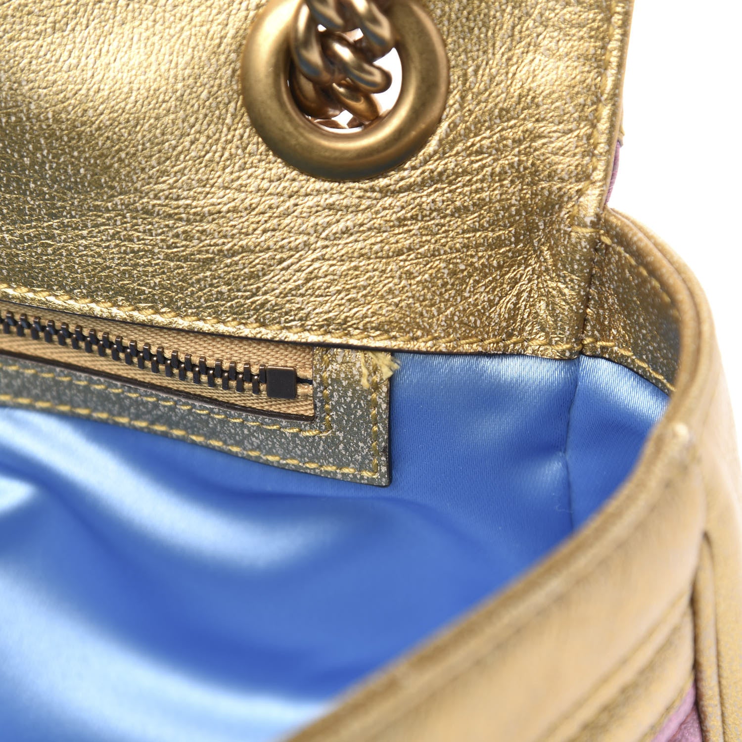 Gucci Metallic Calfskin Matelasse Small GG Marmont Shoulder Bag Gold Pink 11 of 11
